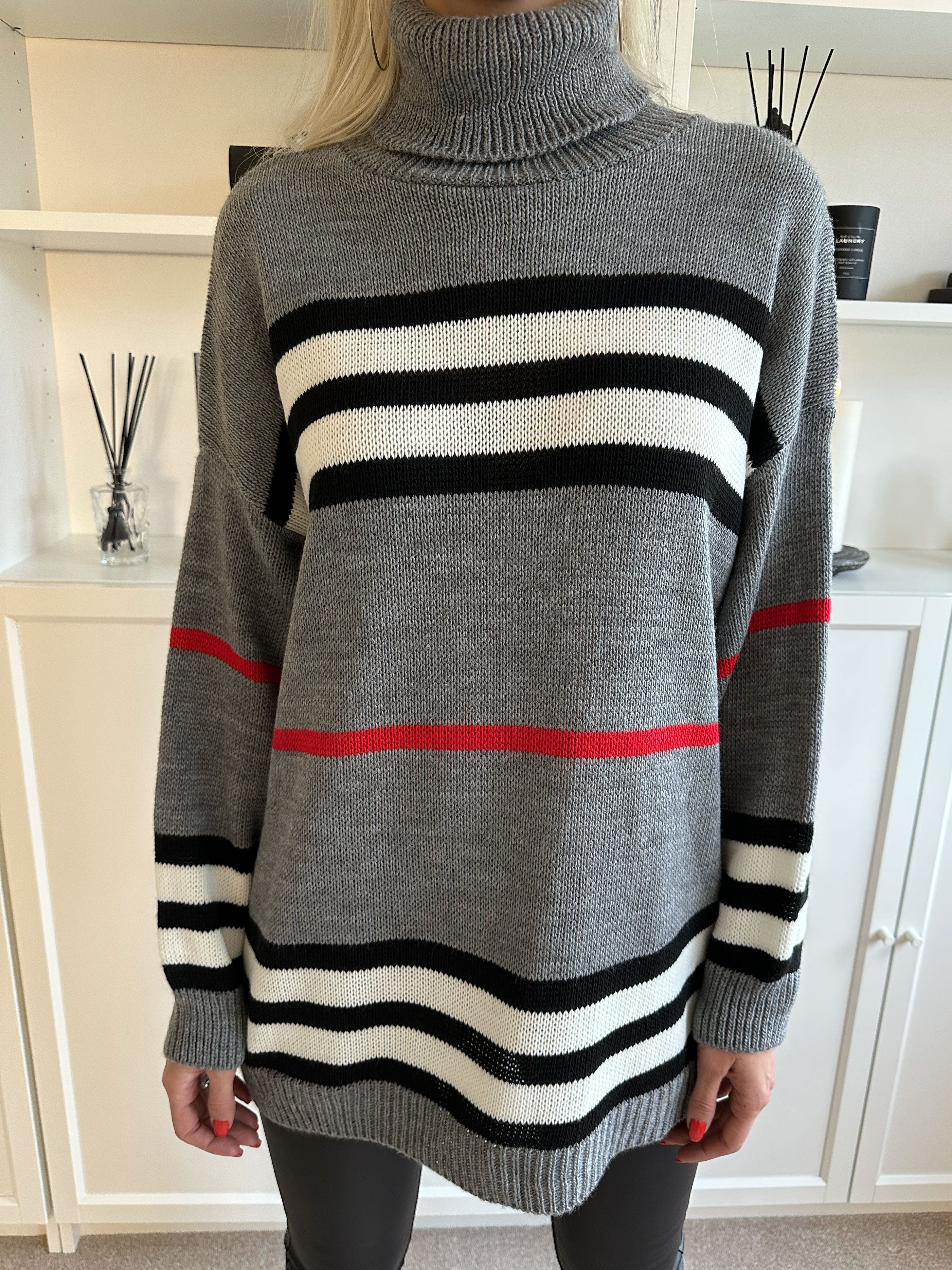 Ebba - Stribet striktrøje med krave